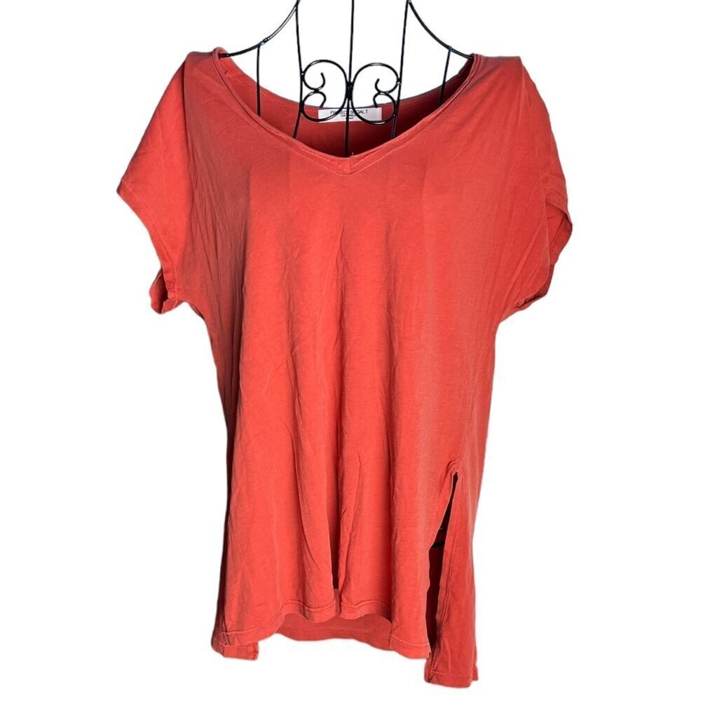 5/$25 Project Social T Women's XS V-Neck High Low Tunic Tee Coral Red Casual‎